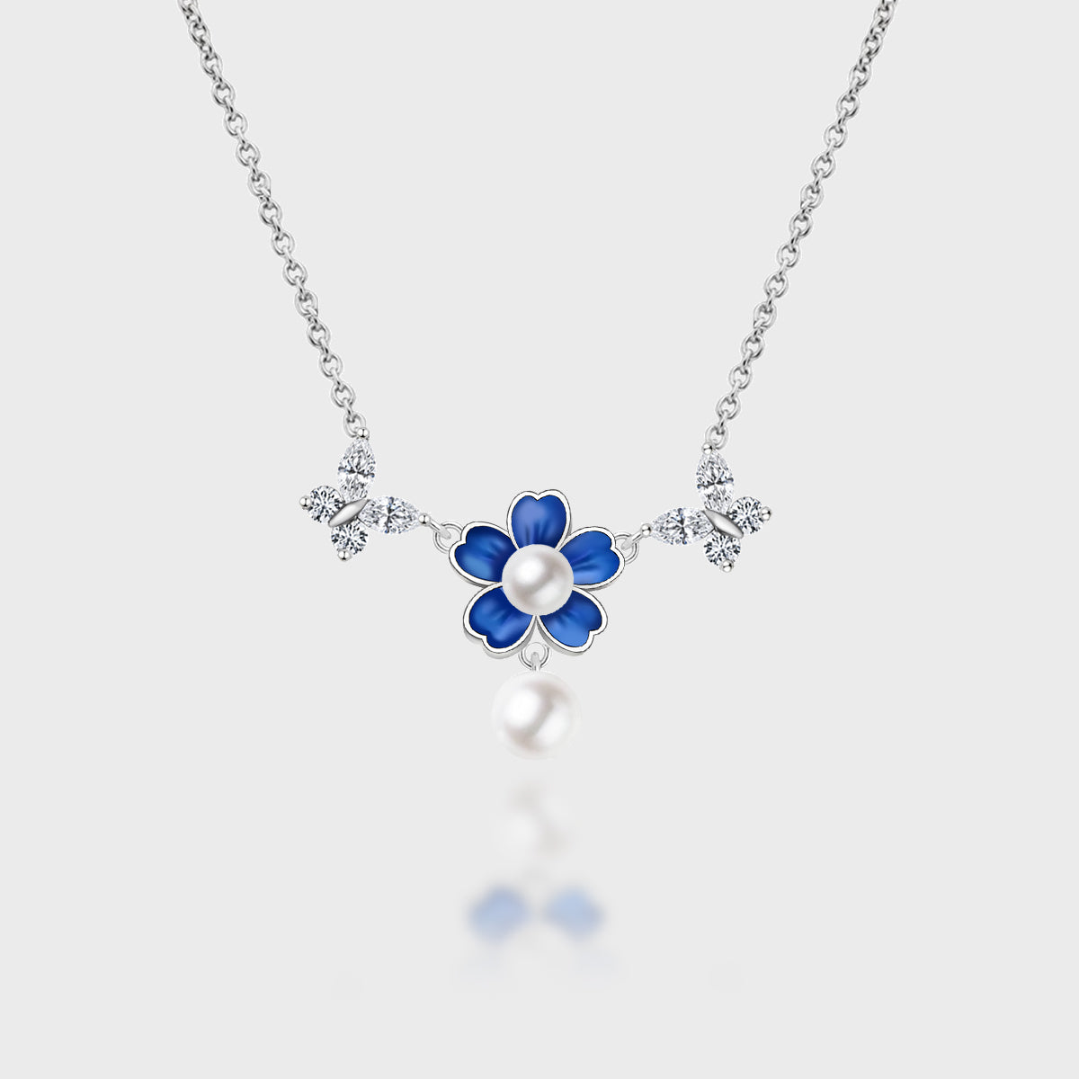 Enamel Pearl Flower Necklace