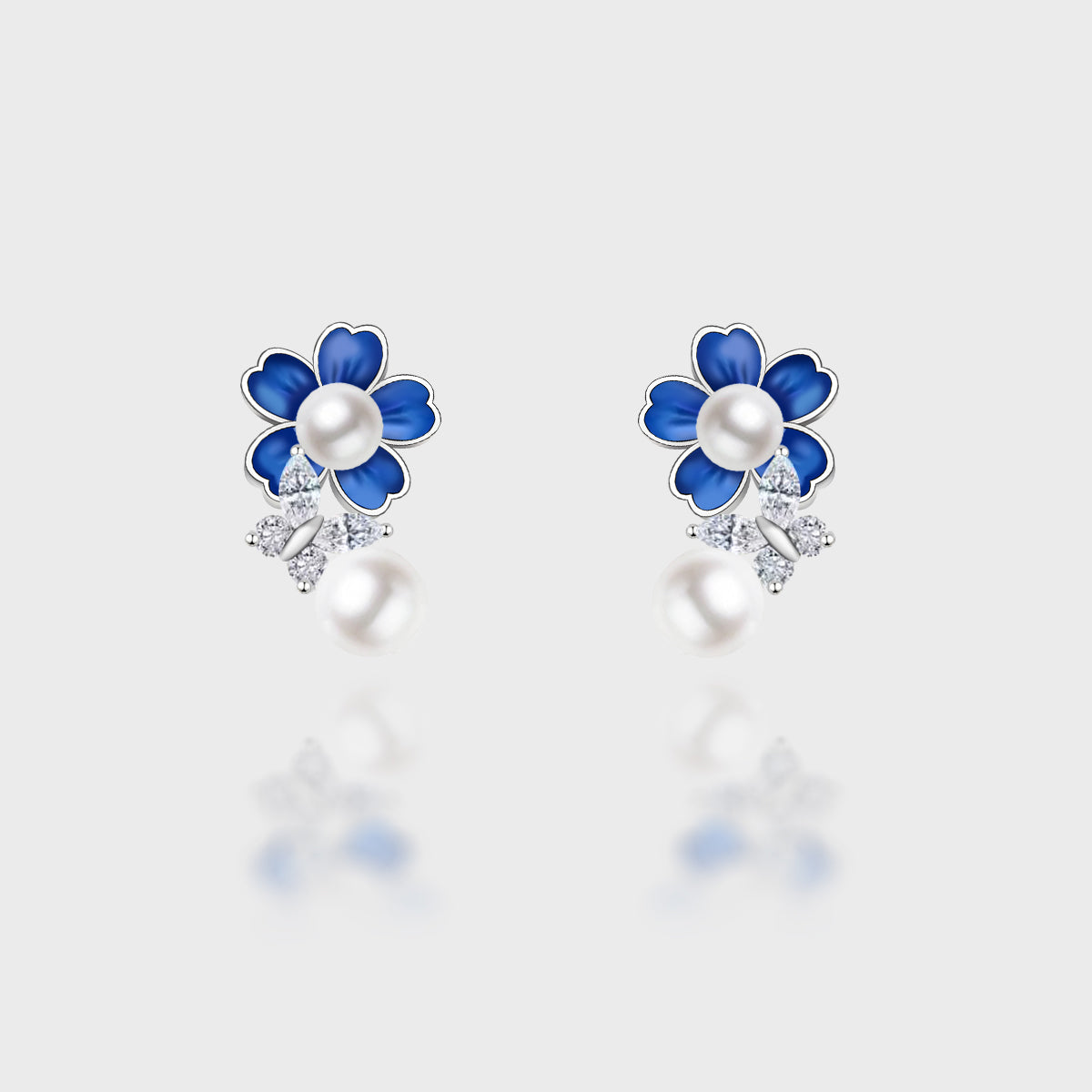 Enamel Pearl Flower Earrings